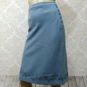Vintage Wool Straight Skirt Flocked Velvet Trim Womens Size S Light Blue Lined
